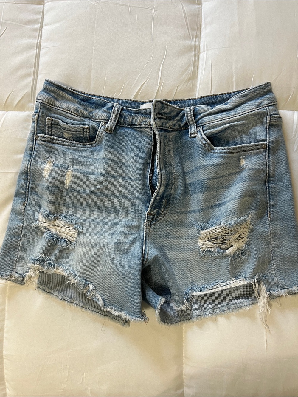 Women’s Light Blue Distressed Denim Shorts - Casual Summer Cutoffs